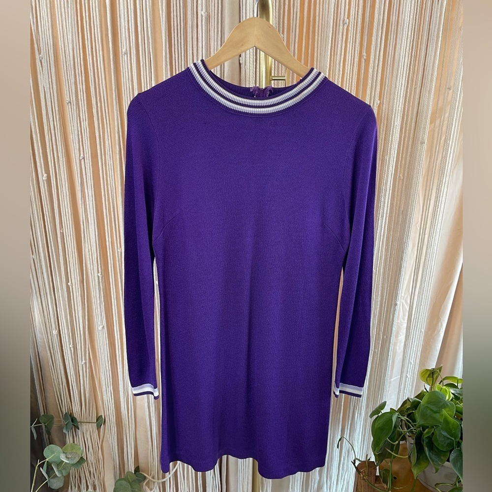 1960s Mod vintage Castle Hill long sleeve knit minidress Purple white small (S)